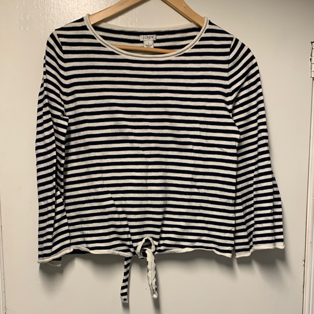 J. Crew Factory Navy and White Striped Crew Neck Sweater